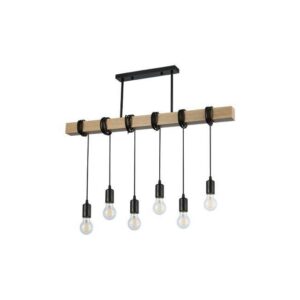 LAMPA CZARNA/DREWNO 6XE27 80CM NIDO