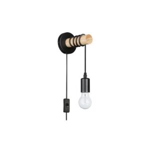 KINKIET ZWIS WTYK EOS E27 CZARNY + DREWNO