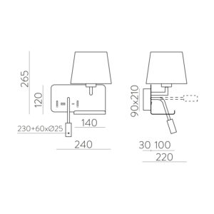 A3664181DER-D.jpg Lampa ścienna LED z ładowaniem USB i lampką do czytania